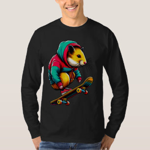 Coola Funky Hamster Skateboarding Illustration Art T Shirt
