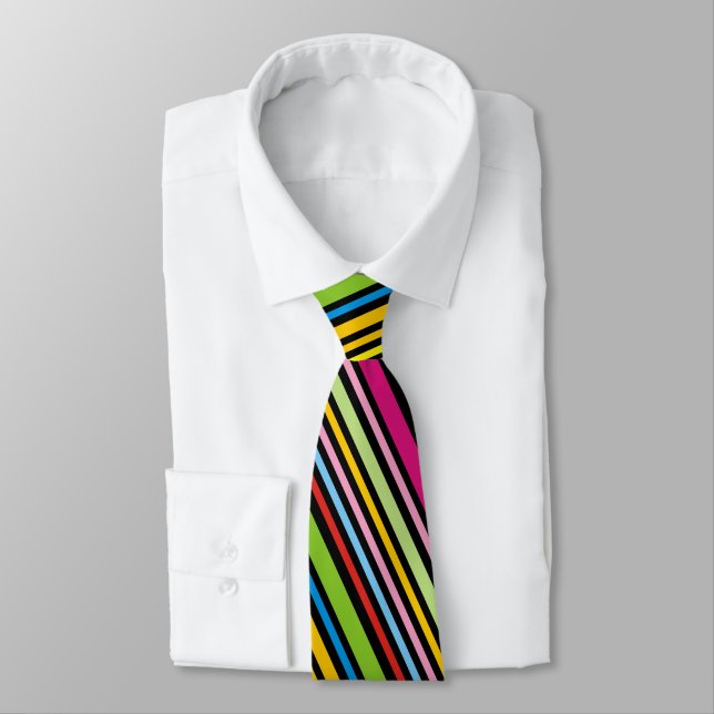 Coola Funky Retro färgfull Mönster med stripe Slips (Bunden)