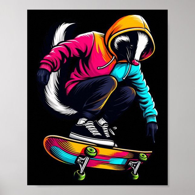 Coola funky skunk skateboard illustrationskonst  poster (Framsidan)