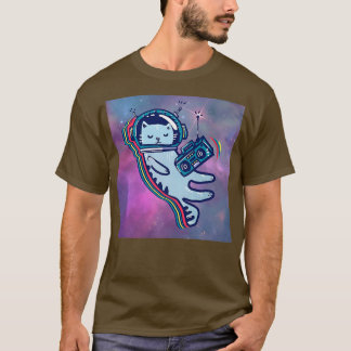 Coola Funny Astronaut Music Cat Illustration Graph T Shirt