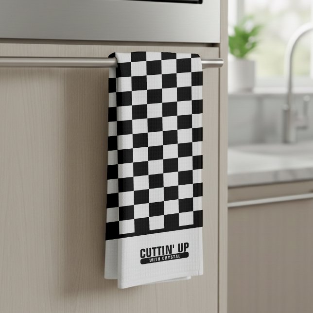 Coola Funny Cuttin'Up Black & White Checkerboard Kökshandduk (Cool Funny Cuttin' Up Black & White Checkerboard Kitchen Towel
)