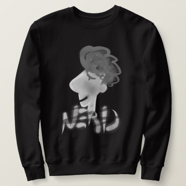 Coola Funny Nerd Guy Tecknad Teckning Lång Ärmad Tröja (Design framsida)