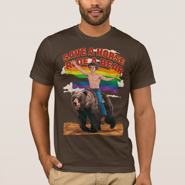 Coola Funny Rädda en häst Ride a Bear Bear Pride T Shirt (Framsida)
