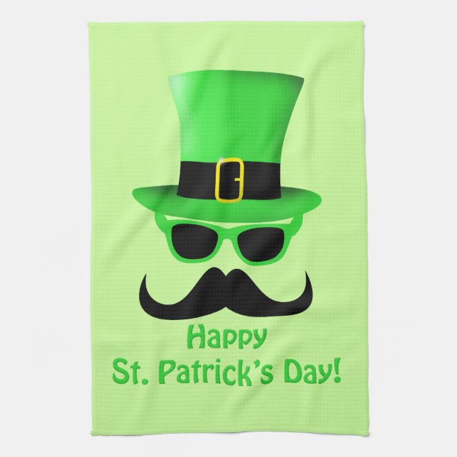Coola Funny St. Patrick's Day Mustache Top hat Man Kökshandduk (Vertikal)