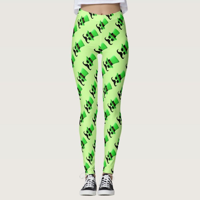 Coola Funny St. Patrick's Day Mustache Top hat Man Leggings (Framsida)