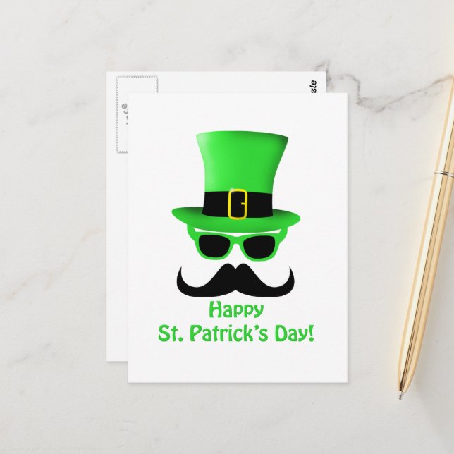 Coola Funny St. Patrick's Day Mustache Top hat Man Vykort (Fram/Back In Situ)