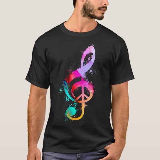 Coola G Clef Musical Note Fredstecken Hippie 60 s T Shirt (Framsida)