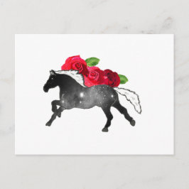 Coola Galazy Horse Black + White Nebula med Rosor Vykort