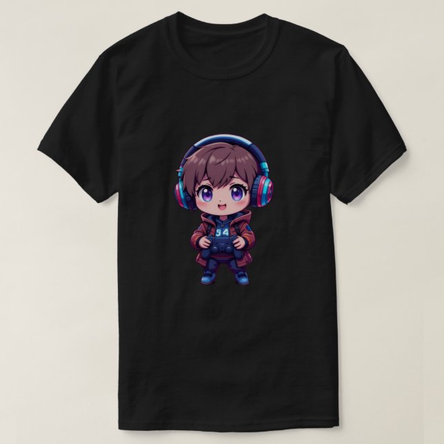Coola Gamer Kid med hörlurar och PlayStation Con T Shirt (Design framsida)