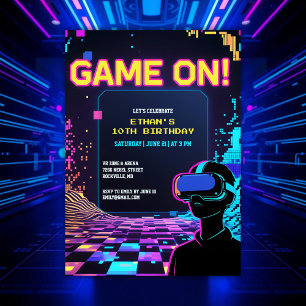Coola Gamer Party Glitch Theme VR Birthday Inbjudningar