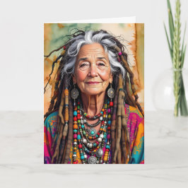 Coola Gamla Dam i Dread Locks Hippie Woman Birthda Kort