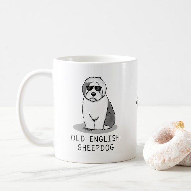 Coola Gamla engelska Sheepdog (Grått 1) Cute Funny Kaffemugg (Med munk)
