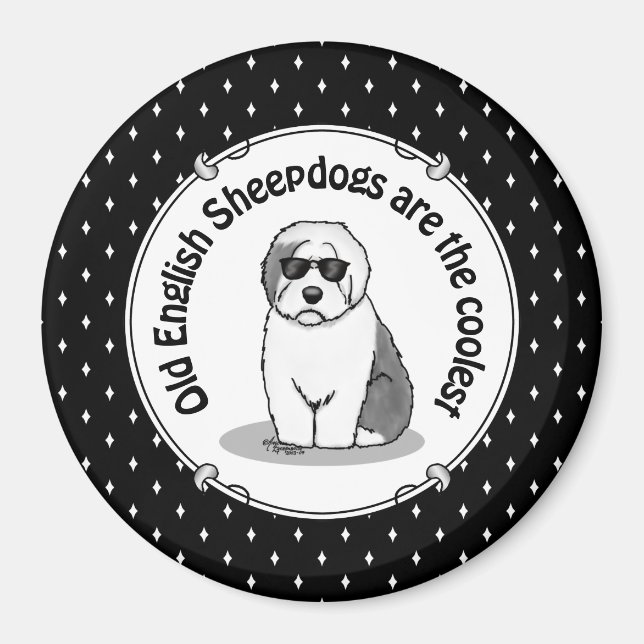 Coola Gamla engelska Sheepdog (Grått 1) Cute Funny Magnet (Framsidan)