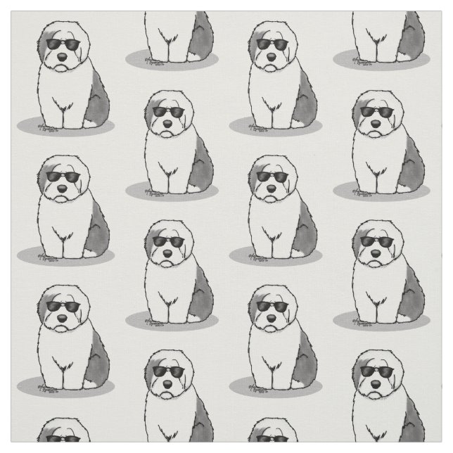 Coola Gamla engelska Sheepdog (Grått 1) Cute Funny Tyg (Provkarta)