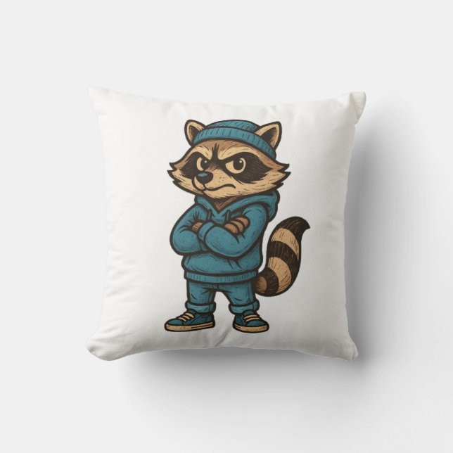 Coola Gangster Raccoon - Urban Streetwear Animal H Kudde (Framsida)