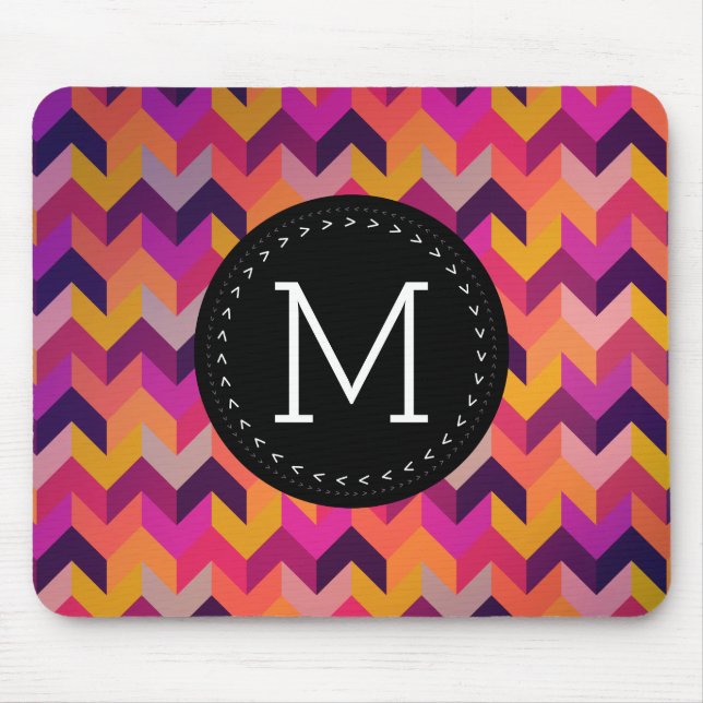 Coola Geometric Chevron Mönster Anpassningsbar Mon Musmatta (Framsidan)