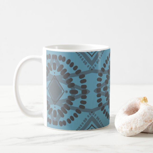 Coola Geometric Mönster Blue Grått Batik Tie-Dye Kaffemugg (Med munk)