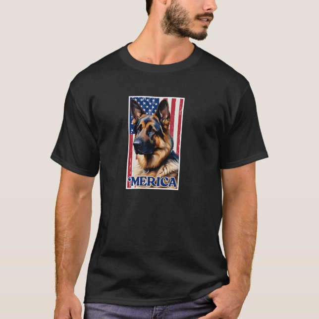 Coola German Shepherd 4th of juli Merica USA Ameri T Shirt (Framsida)