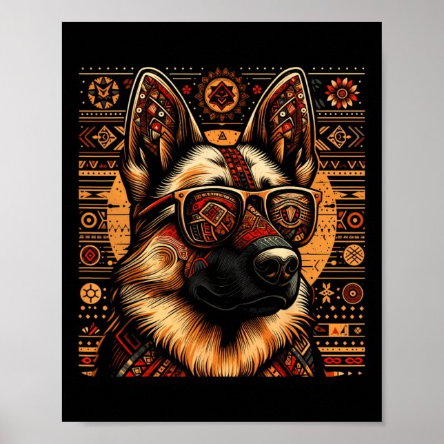 Coola German Shepherd Hund Ethnic Art Stil Christm Poster (Framsidan)