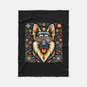 Coola German Shepherd Hund Folk Art Stil jul Fleecefilt