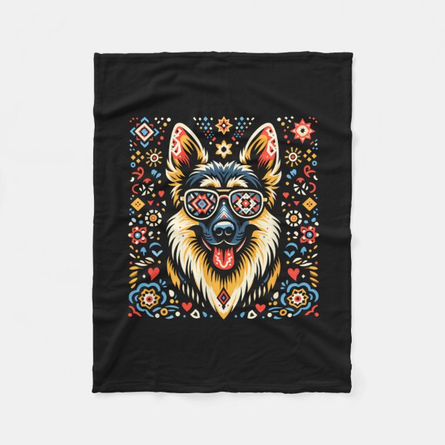 Coola German Shepherd Hund Folk Art Stil jul Fleecefilt (Framsidan)
