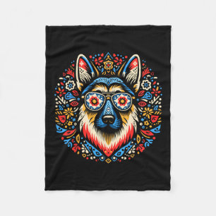 Coola German Shepherd Hund Folk Art Stil jul Fleecefilt