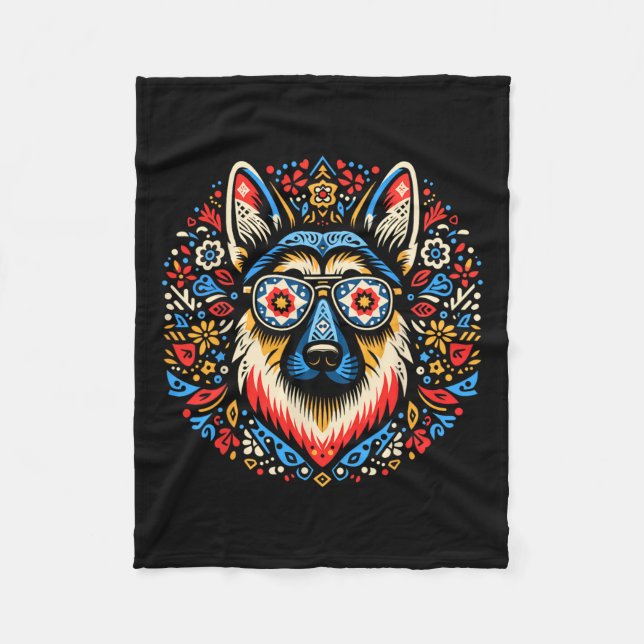 Coola German Shepherd Hund Folk Art Stil jul Fleecefilt (Framsidan)