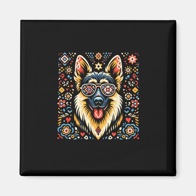 Coola German Shepherd Hund Folk Art Stil jul Magnet (Framsidan)