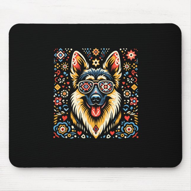 Coola German Shepherd Hund Folk Art Stil jul Musmatta (Framsidan)