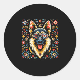 Coola German Shepherd Hund Folk Art Stil jul Runt Klistermärke