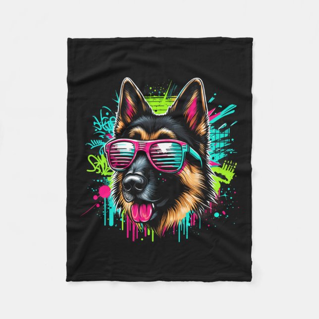 Coola German Shepherd Hund Graffiti Art Stil Krist Fleecefilt (Framsidan)