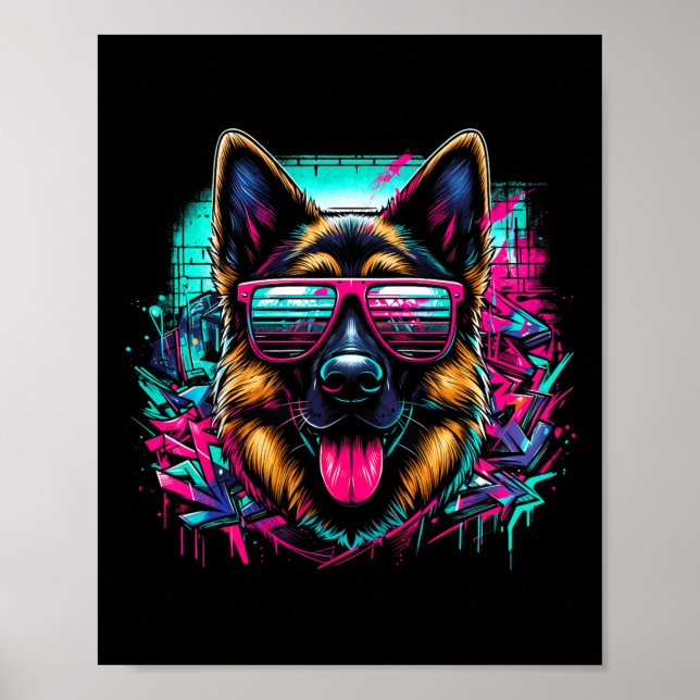 Coola German Shepherd Hund Graffiti Art Stil Krist Poster (Framsidan)