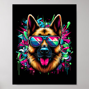 Coola German Shepherd Hund Graffiti Art Stil Krist Poster