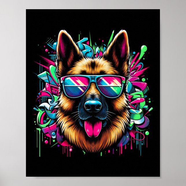 Coola German Shepherd Hund Graffiti Art Stil Krist Poster (Framsidan)