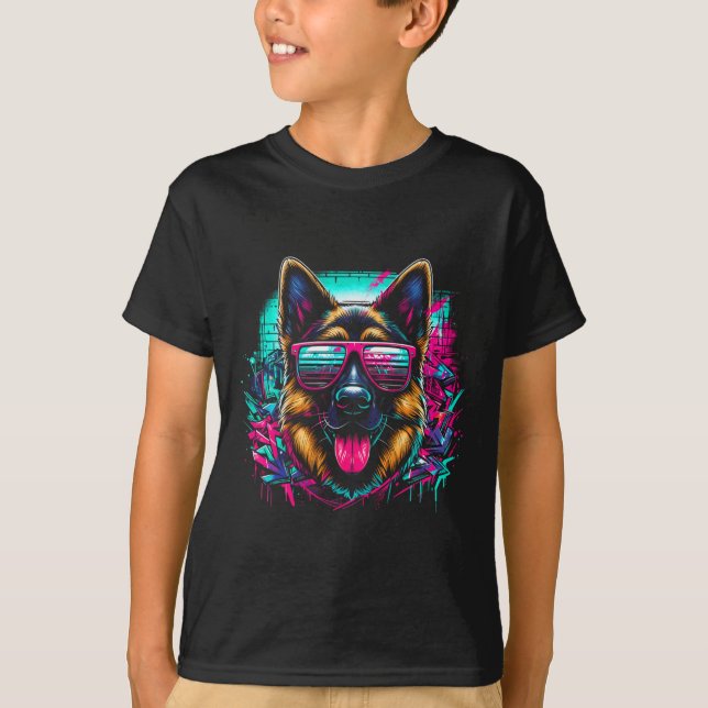 Coola German Shepherd Hund Graffiti Art Stil Krist T Shirt (Framsida)