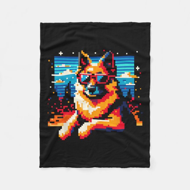 Coola German Shepherd Hund Pixel Art Stil jul Fleecefilt (Framsidan)