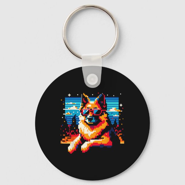 Coola German Shepherd Hund Pixel Art Stil jul Nyckelring (Framsida)