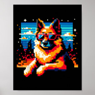 Coola German Shepherd Hund Pixel Art Stil jul Poster
