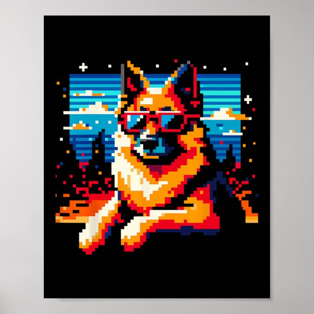 Coola German Shepherd Hund Pixel Art Stil jul Poster (Framsidan)