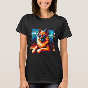 Coola German Shepherd Hund Pixel Art Stil jul T Shirt