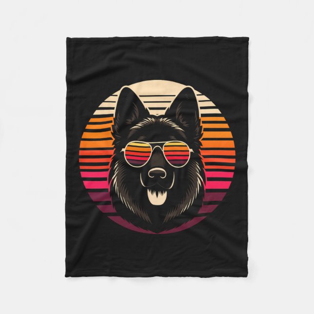 Coola German Shepherd Hund Retro Sunset Art Stil C Fleecefilt (Framsidan)