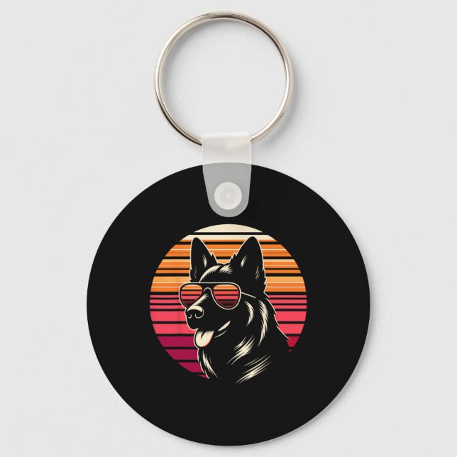 Coola German Shepherd Hund Retro Sunset Art Stil C Nyckelring (Framsida)