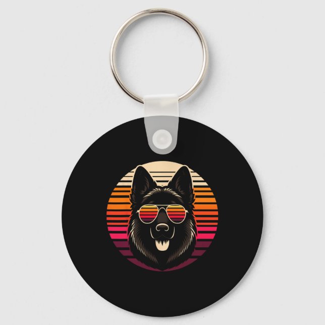 Coola German Shepherd Hund Retro Sunset Art Stil C Nyckelring (Framsida)