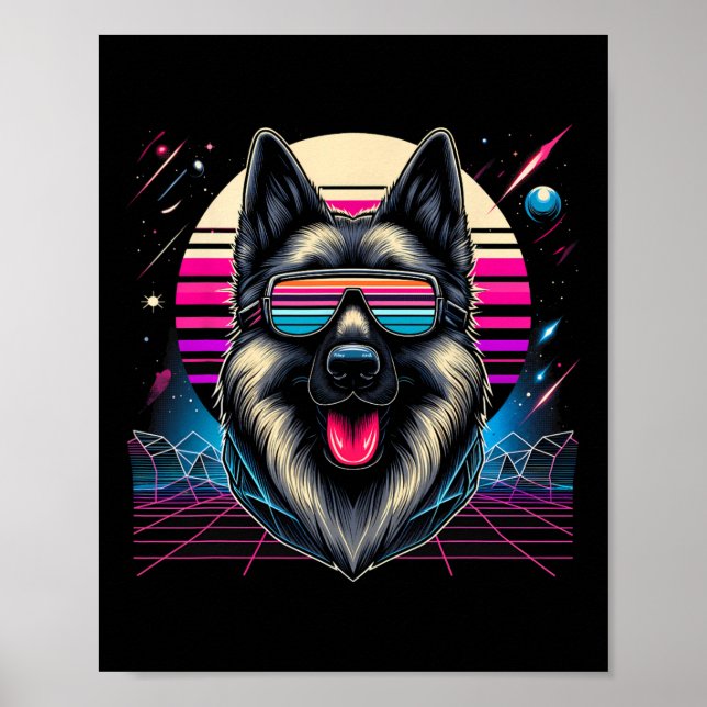 Coola German Shepherd Hund Retrofuturism Art Stil  Poster (Framsidan)