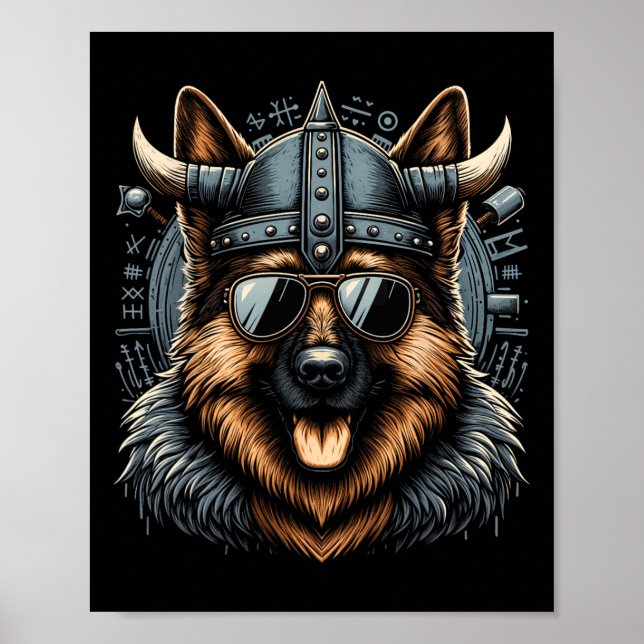 Coola German Shepherd Hund Viking Art Stil Christm Poster (Framsidan)