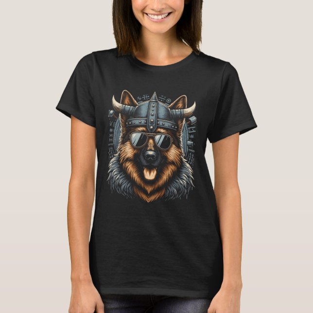 Coola German Shepherd Hund Viking Art Stil Christm T Shirt (Framsida)