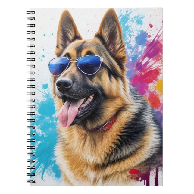 Coola German Shepherd Wearing Sunglasses Stänk Art Anteckningsbok (Framsidan)