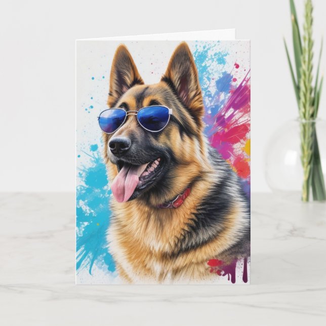 Coola German Shepherd Wearing Sunglasses Stänk Art Kort (Framsida)