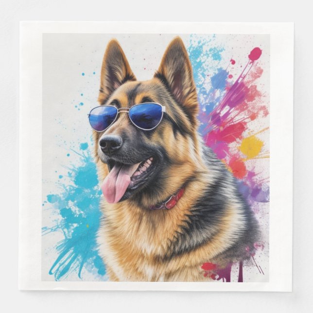Coola German Shepherd Wearing Sunglasses Stänk Art Pappersservett (Framsida)