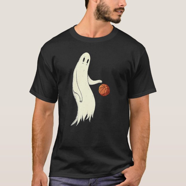 Coola Ghost Dribbling Basketball Halloween Basketb T Shirt (Framsida)